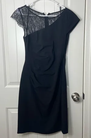 NWOT Calvin Klein women’s solid black ruched cocktail lace sheath knee dress‎ 10 thumbnail 1