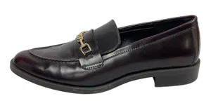 Zara Women's Brown Leather Chain Link Almond Toe Slip On Loafers Shoes Size 10.5 thumbnail 1