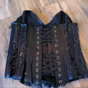 Y2K Goth Vampy Renaissance lolita Corset Top sequins black tie back XL thumbnail 3