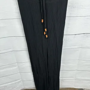 Zara Womens size Medium Crinkle Crepe Jumpsuit Beads Boho Beachy Feminine Black thumbnail 6