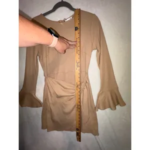 Hello Molly You for Me Beige Waffle Knit‎ Wrap Mini Dress Bell Sleeve US 6/M NEW thumbnail 6