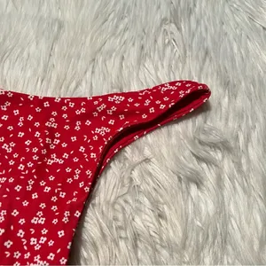 Women's Reversible Bikini Bottom Red White Ditsy Floral High Cut High Waist‎ thumbnail 7