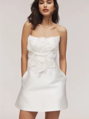 Watters Brie Strapless Embellished Pearl Floral A-Line Mini Dress thumbnail 3