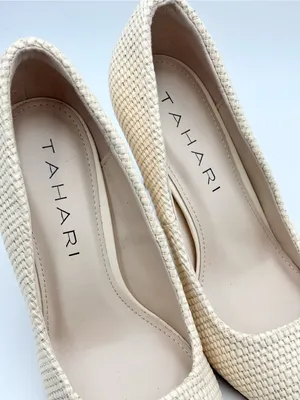 Tahari Cream NIAGRA Vegan Leather 3.75” Woven Upper Stiletto Heels thumbnail 3