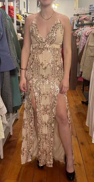 Boutique Gold / Tan Lace Prom Dress thumbnail 1
