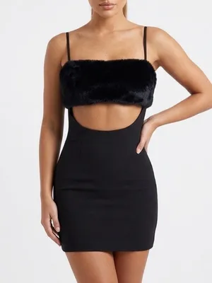 Naked Wardrobe Black Faux Fur Trim Mini Dress Sexy Date Night Club Prom Party Sm thumbnail 5