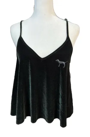 Victoria's Secret PINK Black Velvet Cami Tank Top‎ Size Oversized Medium Y2K thumbnail 1