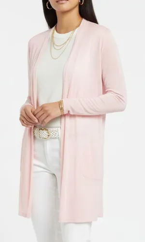 Land’s End Pink Open Front Long Sleeve Cardigan Sweater XS thumbnail 1