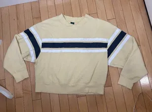 WILD FABLE Pale Yellow Striped Cropped Oversized Sweatshirt Size XXS thumbnail 1