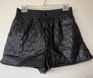 Buffy Costume Shorts Black Widow Selena Black Quilted Faux Leather Halloween S thumbnail 1