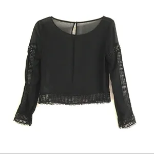 H&M black sheer lace long sleeve blouse S*‎ thumbnail 4