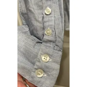 H&M Women Blue White Striped Linen‎ Cotton Button Down Roll Tab Shirt Size 14 thumbnail 4