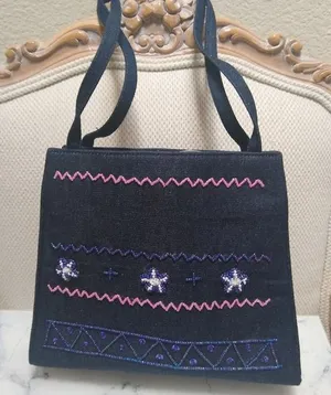 Vintage 90s Beaded Denim Shoulder Bag Blue thumbnail 1