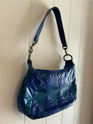 Vintage Eel skin Lee Sanders Blue Patchwork NWOT Shoulder Crossbody Handbag for thumbnail 3
