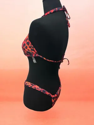 Red Orange Leopard Print Triangle Bikini Set thumbnail 4