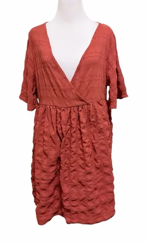 Nordstrom Rack 5/$30 🎈 medium Rust Terracotta Textured Faux-Wrap Babydoll Dress thumbnail 1
