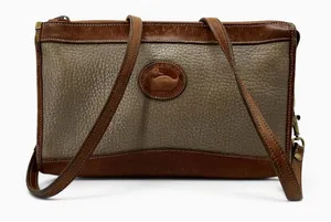 Vintage Dooney & Bourke AWL Crossbody Bag Taupe British Tan Leather USA Purse thumbnail 1