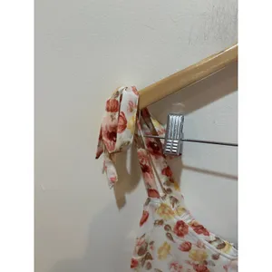 Abercrombie & Fitch Floral Tie-Shoulder Midi Dress White Peach XS Smocked Back‎ thumbnail 2