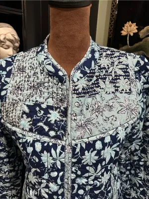 Anthropologie Leifsdottir Blue Floral Quilted Boho Jacket – Size 8 thumbnail 2
