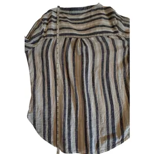 Milano Womens Linen Blend Striped Button Down Shirt Neutral Long Sleeve Size M thumbnail 11
