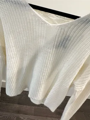Women's Cream V-Neck Knit Sweater thumbnail 4
