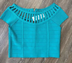 Bebe Crop Top Teal Cutout Bandage Y2K Going Out Party NWT Large thumbnail 1