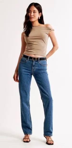 Abercrombie & Fitch Blue Straight Leg Mid Rise Jeans thumbnail 1