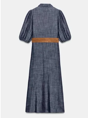 ZARA Blue Puff-Sleeve Maxi Shirt Dress with Belt thumbnail 8