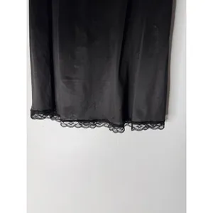 Vintage warners black nylon midi slip skirt lace trim‎ medium USA thumbnail 3