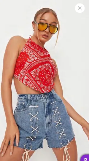 Missguided blue lace up denim shorts thumbnail 2