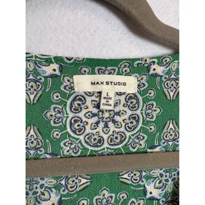 Max Studio Green Mandala Print Ruffle Faux Wrap Maxi Dress Large thumbnail 7