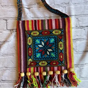 Boho Beaded Fringe Multicolored Embroidered Floral Fabric Crossbody Bag Purse thumbnail 1