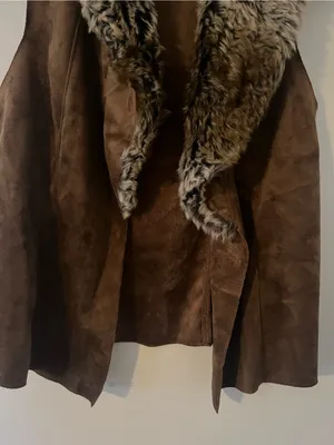 Chico's Brown Faux Suede Faux Fur Waterfall Vest Small Western Farm Cozy Fall thumbnail 4