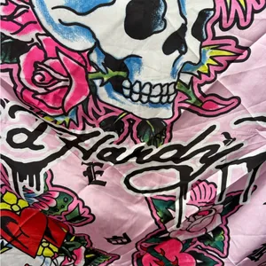NWT Ed Hardy Pink Skull & Roses Graphic Scarf/Wrap thumbnail 2