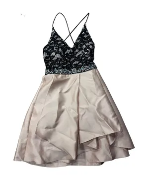 By & By Blush Size 1 Pink Black Sequin Lace Homecoming‎ Dress Pockets Size 1 thumbnail 1