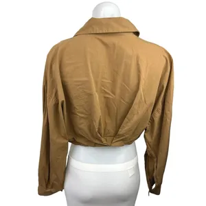 Zara Brown Collared Casual Long Sleeve Cropped Button Down Shirt Top Size M thumbnail 2