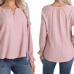 Frye Women's Textured Peasant Dusty Rose Top Aztec Pattern‎ Blouse Medium Boho thumbnail 2