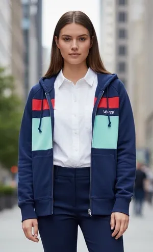 NWT 90s Inspired Levi's Striped Zippered Hoodie Jacket Striped XXL thumbnail 1