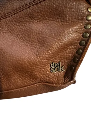 The Sak 100% Leather Crossbody Bag Cognac Brown Studded Boho Rustic Casual thumbnail 2