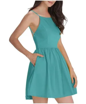 NWT Womens Fancyinn Teal Sleeveless Skater Dress - Sz S thumbnail 1