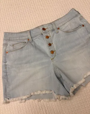 Universal Threads 10/30 High Rise Midi Light Blue Button-Fly Denim Cut Off Shorts thumbnail 1