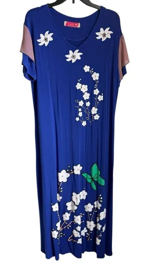 Floral Blue Maxi Dress Size 2X thumbnail 1