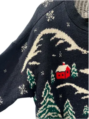 Vtg 80s 90s Nutcracker Ugly Christmas Sweater Navy Blue Snowman Winter Scene L thumbnail 5