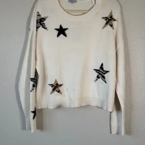 Rails Cream Star Print Crew Neck Sweater Womens M Preppy Classic Casual Cozycore thumbnail 12