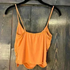 Live‎ in the Moment Orange Ruched Spaghetti Strap Crop Top Size M A49 thumbnail 4