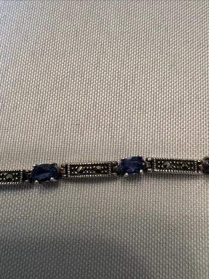 Elegant Sterling Silver 925 Blue Gemstone Link Bracelet - Women Jewelry thumbnail 2