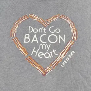 Life Is Good Don't Go Bacon My Heart Grey Cotton T-shirt Tee Women's Size Large thumbnail 3