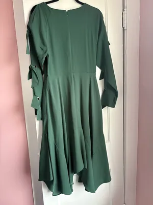 BCBGMAXAZRIA Cicely Emerald Green Asymmetrical Tie Sleeve Dress Size 6 thumbnail 7