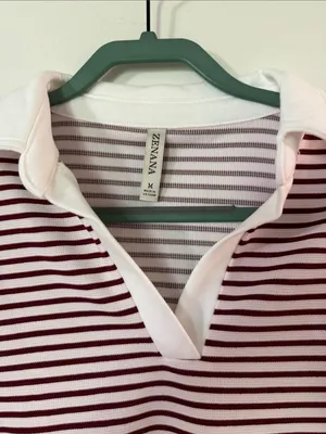 Zenana Outfitters Burgundy & White Striped Cropped Polo Tee and shorts set thumbnail 2
