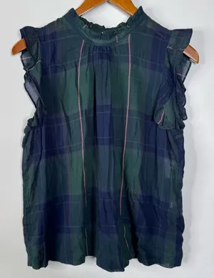 Isabella Sinclair High Neck Plaid Tank Top‎ Size Medium Blue thumbnail 1